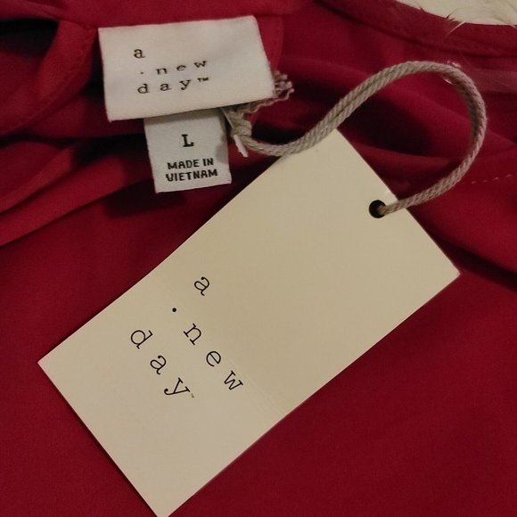 A New Day Womens NWT Satin Halter Top Magenta Pink Back Bow tie Blouse - Picture 2 of 10